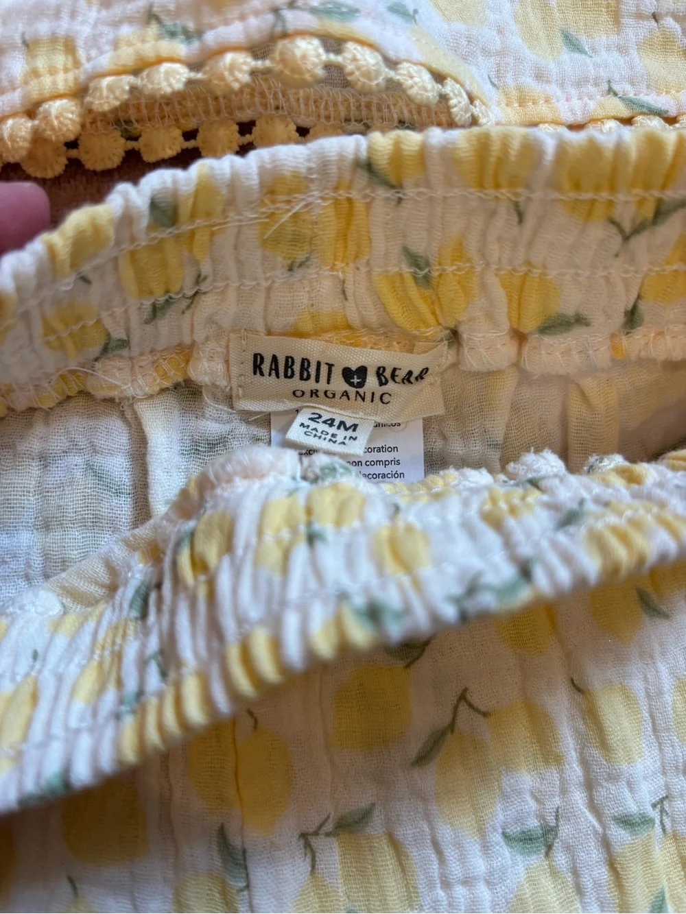 Rabbit + Bear 100% Organic Cotton Lemon Top Bottom & Backpack Matching Set 24M
